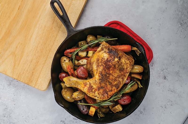 Skillet Chicken Quarters with Root Vegetables