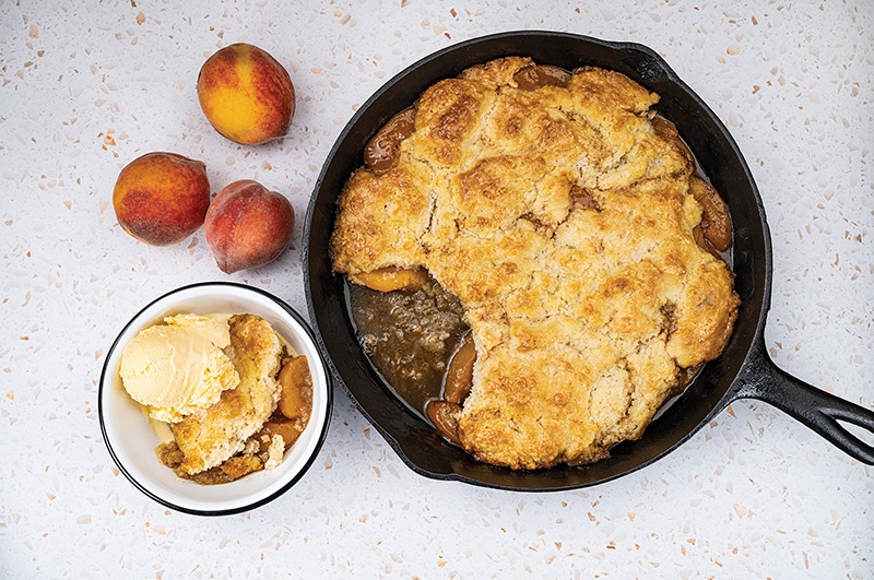 Smoked Peach Cobbler with Vanilla Ice Cream