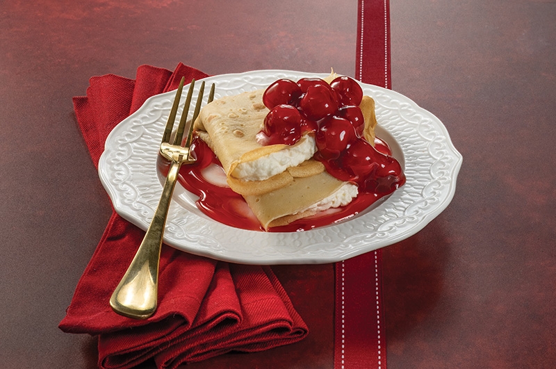French Crepes with Vanilla Cream Filling and Fruit Topping
