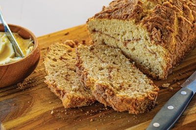 Cut Loaf of Amish Cinnamon Bread