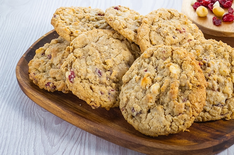 Plate of White Chocolate Macadamia Oatmeal Cookies